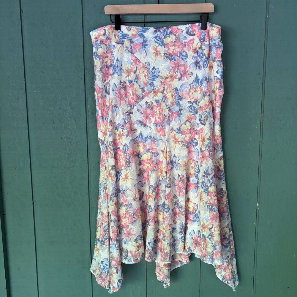 Vintage Y2K Pastel Floral Asymmetrical Handkerchief Midi Skirt 1X Boho Cottage